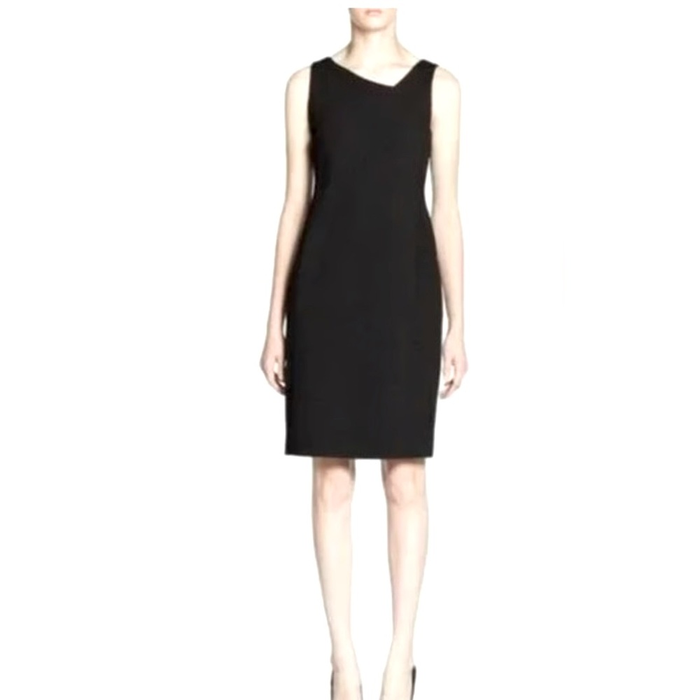 Eileen Fisher Black Dress with Asymmetrical Neck. Lined.Back Zipper. EUC. Sz 16